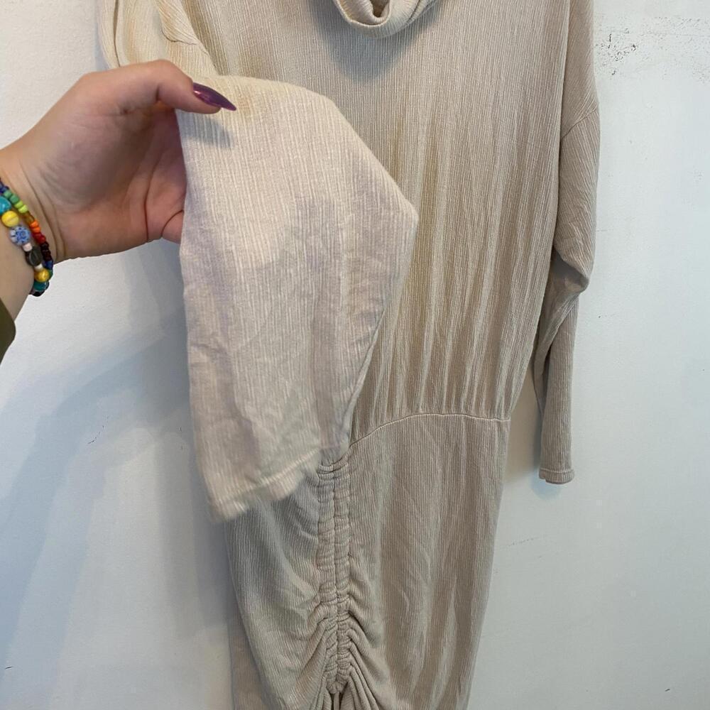 FREE PEOPLE cream ribbed cowl neck ruched sweater dress - Picture 3 of 8